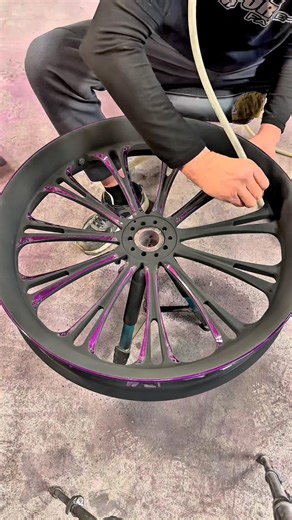 Powder Coating Motorcycle Wheels Black and Purple #powdercoating #wheels