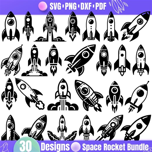 30 Space Rocket Bundle SVG, Rocket Ship Clipart, Blast off Vector, Kids Space Party SVG, Astronomy DXF, Spaceship Cut Files for Cricu - Etsy
