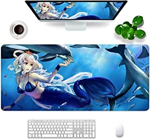 Mermaid Mouse Pad Ocean Theme XXL Gaming Mouse Pad Blue 35x15.7x0.12 inch Large Mouse Pad for Desk with Personalized Design for Laptop, Computer PC (Mermaid - 2)