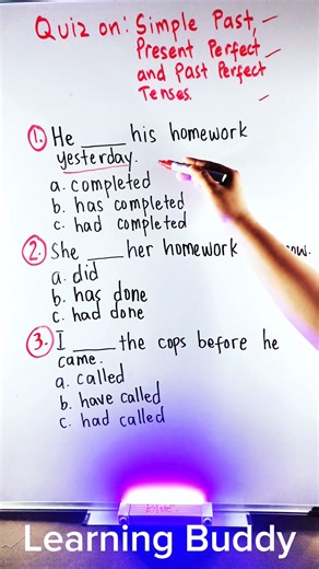 323K views · 5.9K reactions | Quiz on: Simple Past, Present Perfect and Past Perfect Tenses #quiz #on #tenses #verbs #learningbuddy #verbtenses #tips #technique #fypシ #tutorials #tricks #englishgrammar | Learning Buddy | Facebook