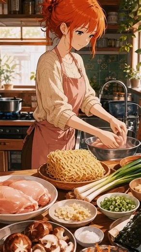 Anime style - 🍜✨ Chicken Shio Ramen | Cozy Japanese Anime Cooking #animefood #CookingShorts #Foodie