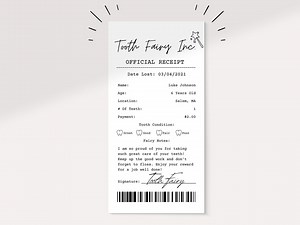 Editable Tooth Fairy Receipt Printable Certificate | First Tooth Lost | Realistic Tooth Fairy Letter | Kids Tooth Fairy Letter | Lost Tooth - Etsy