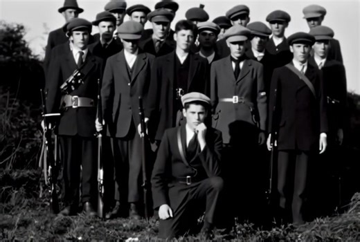 The Pilltown Cross ambush Involved the IRA West Waterford Brigade, specifically the newly formed Deise Flying Column under Officer Commanding (O/C) George Lennon of Dungarvan (pictured at front) as well as Volunteers from the local Ardmore battalion on 1st November 1920. Returned World War 1 veteran John Riordan planned the successful engagement involving a feint attack on the RIC barracks in Ardmore. | Irelands past in Motion