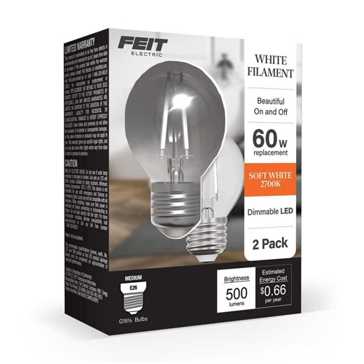 Reviews for Feit Electric 60-Watt Equivalent G16.5 Globe Dimmable White Filament Clear Glass E26 LED Vintage Edison LIght Bulb, Soft White 2-Pack | Pg 5 - The Home Depot