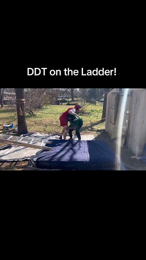 Intense Backyard Wrestling Match with DDT on the Ladder