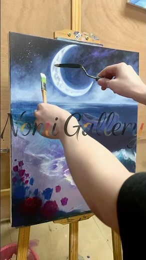 Painting a Dream 🌙✨ Glowing Ocean & Rose Beach Oil Painting