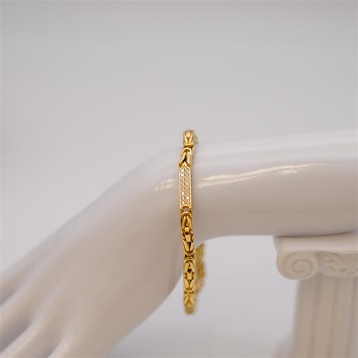 14K Solid Gold Byzantine Link Bracelet With Zircon Accents – Luxury Handmade Gold Bracelet for Everyday Wear & Special Occasions - Etsy