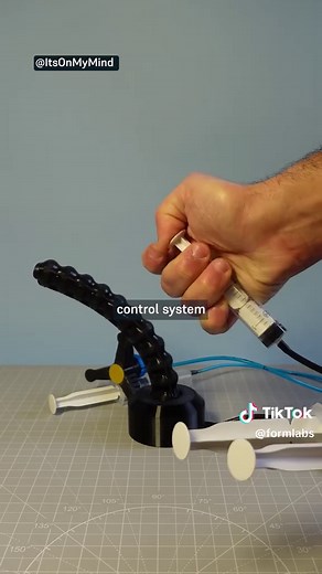 This soft robotic tentacle, designed by @itsonmm was printed as a single part on a Formlabs Form 4 resin 3D printer using Silicone 40A. Soft robotics engineers use 3D printing and Silicone 40A to create complex internal geometries - like pressure channels - printed in one piece, with no molds or post-assembly engineering required. When pressurized, those internal chambers steer the tentacle in any direction. #3DPrinting #Formlabs #Robotics