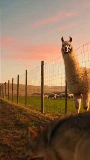 Llama Vs Wolf , Llama Bravery Saved the Herd 😳 #sheep #wolf #rescue #llamasgemelas #goat