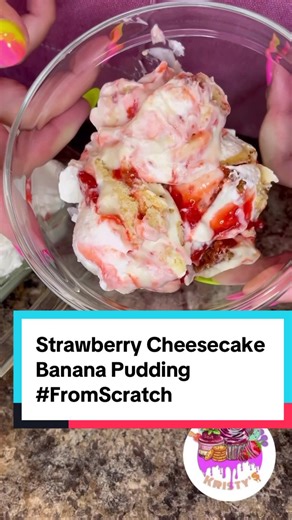 Stop ✋🏽 🛑Before you buy that viral tub of premade cheesecake and can of premade strawberry filling, try my homemade recipe 😍 It’s super fresh and flavorful and you know exactly what’s in it! Click the link in my bio to purchase all the recipes you’ll need to recreate my Strawberry 🍓 Cheesecake Banana 🍌 Pudding #cheesecake #strawberrycheesecake #bananapudding