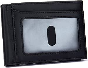 Wallets for Men Rfid Blocking Genuine Leather Trifold Wallet with 2 ID Window(black)