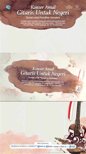 Bentara Budaya on Instagram: "Sejumlah gitaris Indonesia bersatu dalam “Konser Amal Gitaris untuk Negeri”, sebuah kolaborasi untuk menyalakan harapan dan menghadirkan dukungan nyata bagi pemulihan Sumatera. Dukung langkah pemulihan dengan menyaksikan “Konser Amal Gitaris untuk Negeri: Donasi untuk Pemulihan Sumatera” LIVE di KompasTV, Senin, 26 Januari 2026, pukul 20.30 WIB. Mari salurkan kepedulian Sahabat KG dengan scan kode QR donasi yang ditampilkan di akhir video. #GitarisUntukNegeri #Kompa