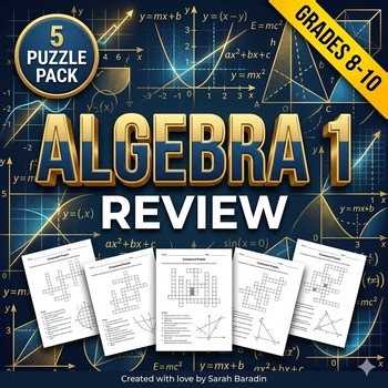 Algebra 1 Final Exam Review Math Crossword Puzzles with word Bank