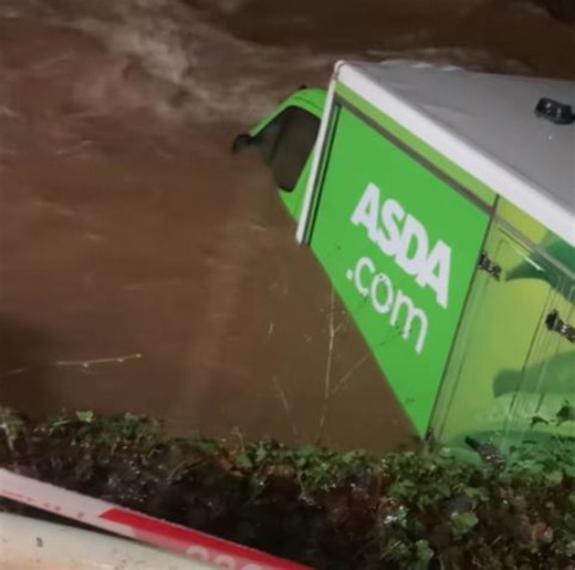 Asda van submerged in South Shropshire flood water