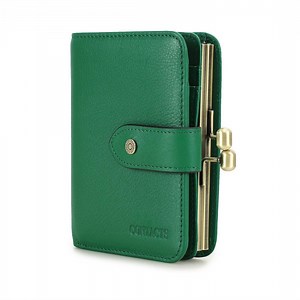 Contact's Full Grain Leather Kiss Lock Wallet for Women Kiss Clasp Coin Purse Small Bifold Card Holder with Rfid Blocking (Green) - Walmart.com
