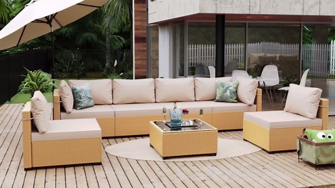 UPHA 5-Piece Wicker Patio Conversation Sectional Seating Set with Light Gray Cushions TBSF-AB-LGRAY