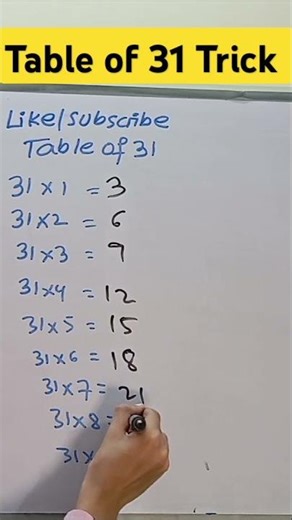 Table of 31 Trick 🔥 | Math Hack | #shortsfeed