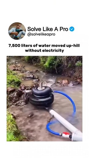 Solve Like A Pro on Instagram: "7,500 liters of water moved uphill — without a single watt of electricity. 💧⚙️ This incredible feat uses the power of gravity itself through a hydraulic ram pump, a centuries-old invention that proves smart engineering can outdo brute force. 🌍✨ This video is for educational purposes only. DM for credit/removal. #EngineeringFacts #HydraulicRamPump #SustainableTech #Innovation #ScienceExplained #EcoEngineering"