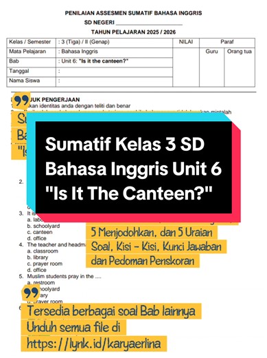 Sumatif Bahasa Inggris Kelas 3 SD Semester 2 Unit 6