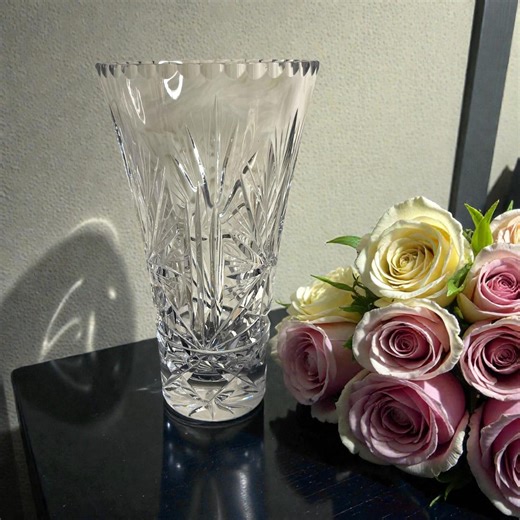 Heavy Lead Crystal Vase – 8.25" Tall – Deep Cut Design – Clear Modern Elegance - Etsy