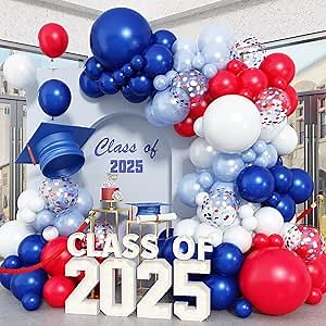 Red White and Blue Balloon Arch 130 PCS, Pearl Royal Light Blue Red and White Balloon Garland with Confetti Balloons for Baseball 4th of July Independence Day Labor Memorial Day Veterans Decorations