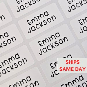 30 Waterproof Name Stickers, Dishwasher Safe, Personalized White Name Labels for School, Daycare, Camp, Small Business - Etsy