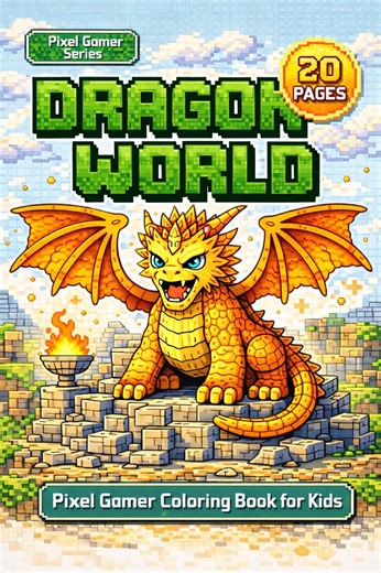 20-page Pixel Gamer Coloring Book for Kids – Dragon World | Printable PDF | Video Game Themed - Etsy