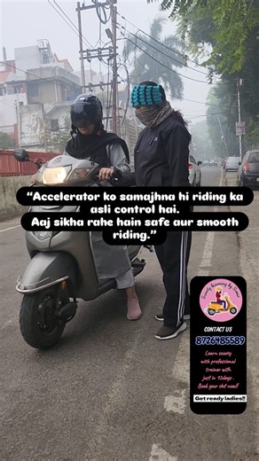 scooty learning by Sonia on Instagram: "“Today’s lesson: Control over speed, control over fear. Slow accelerator + gentle brake = safe ride.” 🛵✨ . . . #scootylearningbysonia #throttlecontrol #brakecontrol #stepbysteplearning #slowspeedpractice #slowaccelerator #femaletrainer #lucknowtrainner #scootylovers❤️ #learntoride #roadsafetyfirst"