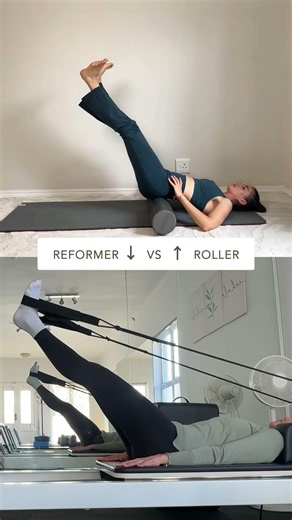 Try this Reformat on Mat feet in straps for at home Pilates with a foam roller