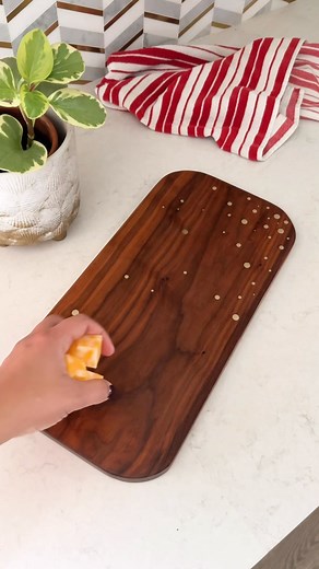 Turn a piece of walnut into a gorgeous walnut DIY cutting board with sunburst brass inlay!🤩Type PLANS and I'll send the link to your DMs. | The DIY Life with Anika