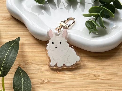 White Lionhead Rabbit Keychain | Rabbit Bag Charm - Etsy