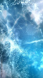 Vertical Blue Plexus Particles 4K Loop features a blue atmosphere filled with animated plexus forms and particles in a vertical ratio loop.