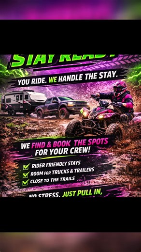 Stop stressing over where to stay for your ride trips… You ride. I handle the stay 🔥 Cabins, campgrounds, spots that actually fit your trucks, trailers & crew. Book now 👉 mudslutmafia.com #MSMStayReady #MudSlutMafia #OffroadLife #SXS #TrailRiding