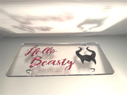 Hello Beasty Acrylic License Plate – Silver Mirror Plate – Handmade Custom Car Tag - Etsy