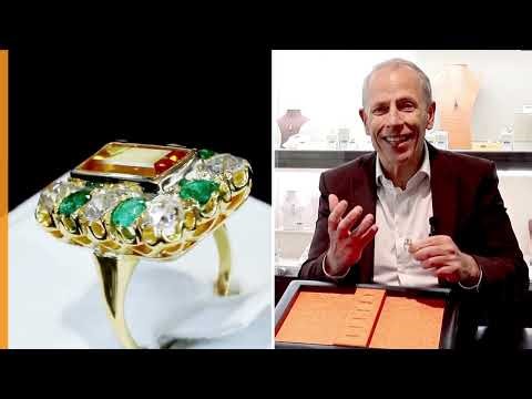 3.45ct Topaz and 1.86ct Emerald, 1.78ct Diamond and 18ct Yellow Gold Dress Ring - Antique