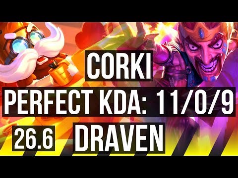 CORKI & Blitzcrank vs DRAVEN & Thresh (ADC) | Perfect KDA: 11/0/9 | KR Grandmaster | 26.6