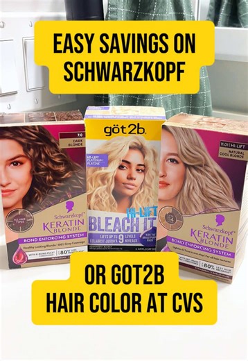 If you're looking to save money by coloring your hair at home, check out this bargain. CVS has a new coupon to help you save $6 on two boxes of Schwarzkopf or got2b hair color, plus you'll receive $4 ExtraBucks. Your final cost will be $7.99 each — a savings of 38%. These offers are available on all shades of hair color. Tap our 🔗 in bio for full details or find them in The Krazy Coupon Lady app. #CVSBigHairEvent #got2b #schwarzkopf #CVSdeals #haircolor © 2026 Henkel Corporation. All Rights Res