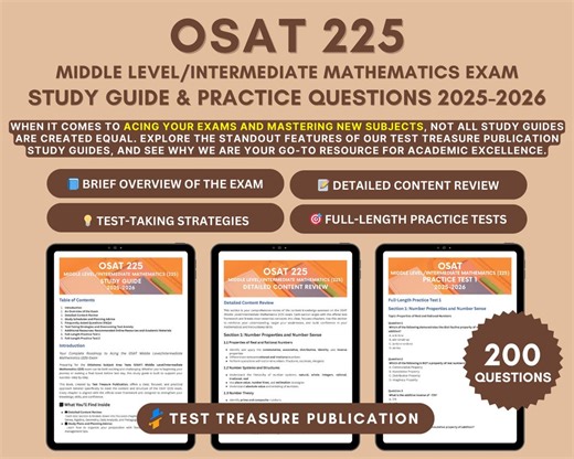 OSAT Middle Level Math (225) Study Guide: 2 Practice Tests (PDF Download 2025-2026) - Etsy Australia