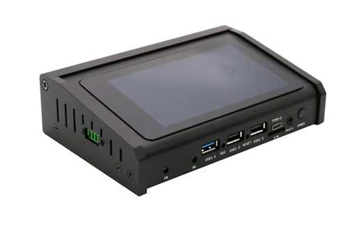 Mekotronics R57-5S - Rockchip RK3576 mini PC and digital player integrates inclined 5-inch touchscreen display - CNX Software