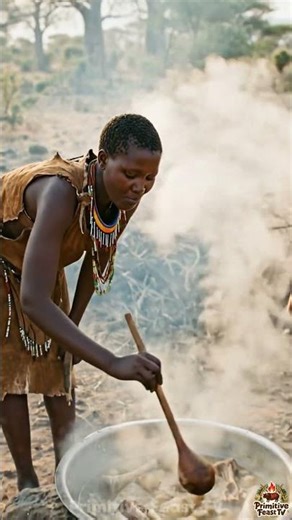 This Ancient Tribe Still Cooks Like This 🔥 | Hadzabe Hunter-Gatherers #Shorts #PrimitiveFeastTV