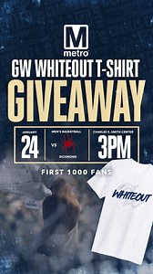 See you tomorrow @gwgeorgesarmy 🫡. Beat the storm and bring the noise for the WHITEOUT at 3pm ❄️ #RaiseHigh | GW Men's Basketball