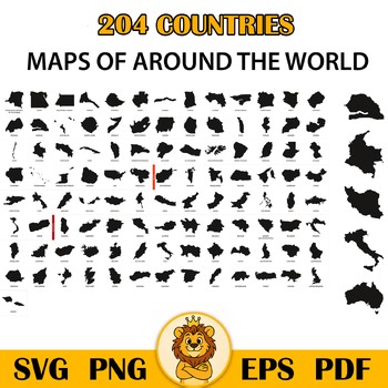 Maps of the World Clipart | 204 Country Silhouettes Geography | SVG PNG EPS PDF