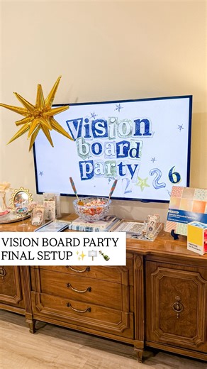 Shelby Parks on Instagram: "PSA: You still have time to copy this idea! This vision board girls night was so cute, so motivating & so fun I can’t wait to turn this into an annual thing If you haven’t thrown one yet… it’s not too late! ⏰ Tag someone you want to do this with *Comment LINKS to have @debtrette ‘s curtain tutorial & all of the linkable supplies I used sent to your inbox 💌 • • • #newyearsresolutions #2026vibes #diyparty diy party decor, diy party inspo, girls night ideas, easy girls 