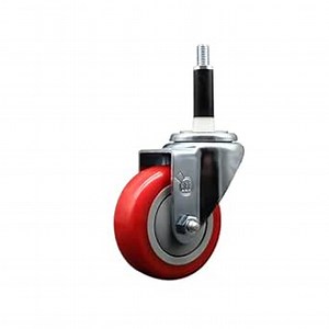 Polyurethane Expanding Stem Swivel Caster with 3.5 Inch Red Wheel and 7/8" Stem - 300 lbs. Capacity Per Caster - Service Caster Brand