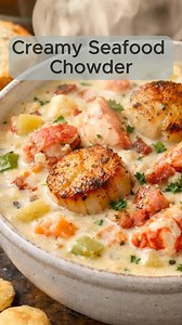 105K views · 604 reactions | Creamy Seafood Chowder With Scallops &...