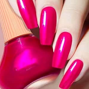 COSMOO Hot Pink Nail Polish, 12ml Quick Dry Nail Lacquer, Super Lustrous Nail Enamel Polish, Shimmer Iridescent Ultrachrome Nail Art Varnish, 0.41 fl oz