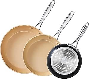 Cooks Standard Hard Anodized Nonstick Frying Pan Set, 8-inch/9.5-inch/11-inch Ceramic Non Stick Skillets, 3-Piece Induction Cookware Egg Omelette Pan, Oven Safe, Black & Apricot