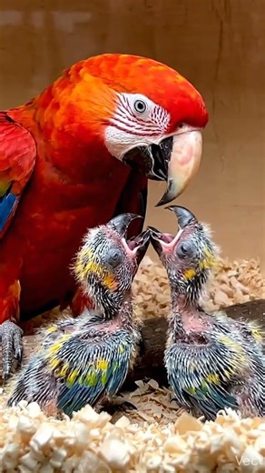 Macaw mother feeding