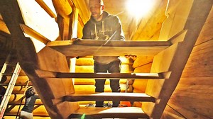 After three years I now have stairs in my log cabin that lead from the first to the second story and I no longer need the ladder. | Mountain Cabins