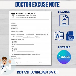 Editable Doctor's Excuse Template: Printable Medical Note (PDF, Word, Canva) - Etsy